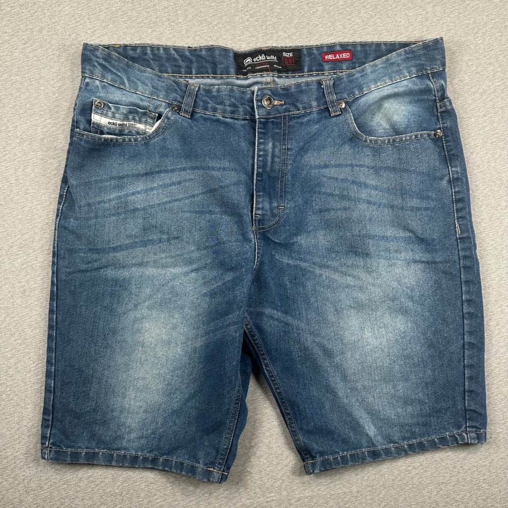 Y2K Ecko Unltd Denim Shorts Mens 38 Relaxed Fit Blue Medium Wash Streetwear